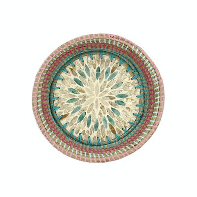 ROUND TRAY IN SEAGRASS AND MOP DIAMETER 30XHT7CM PAROS