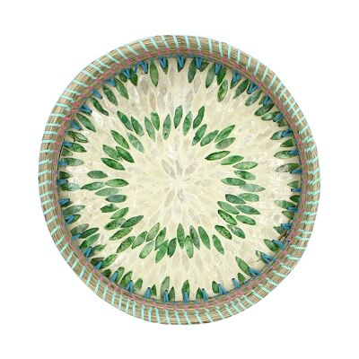 ROUND TRAY IN SEAGRASS AND MOP DIAMETER 33XHT6CM PAROS