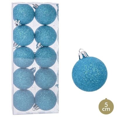 CHRISTMAS - S/10 BLUE PLASTIC GLITTER BALLS CT111302