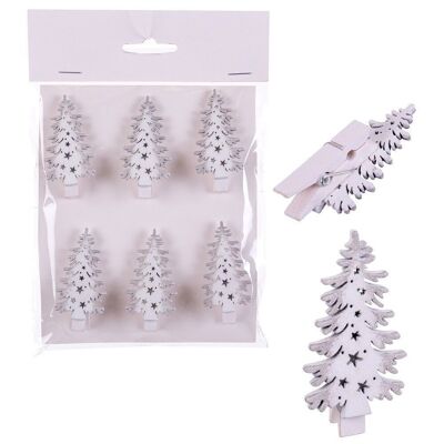 CHRISTMAS - S/6 WOODEN CLIP TREES CT720705