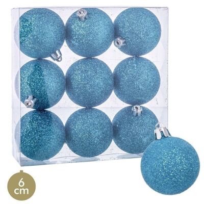 CHRISTMAS - S/9 BLUE PLASTIC GLITTER BALLS CT111310