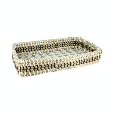 Rectangular tray in seagrass and mother-of-pearl 32x19cm PAROS