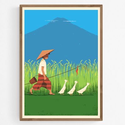 Poster Eendenhoeder met Eenden in Rijstveld, Bali Reisposter