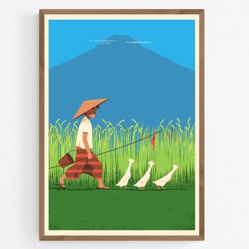 Poster Duckherd avec des canards dans la rizière, Bali Travel Poster 1
