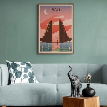 Affiche Porte du Ciel avec Fleurs de Lotus, Lune et Volcan Art Print, Bali Travel Poster 2