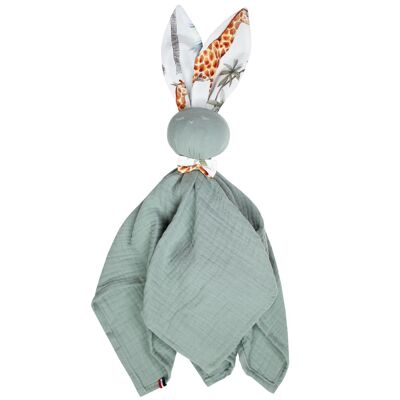 Doudou plat Lapin artisanal, personnalisable, Safari, Fabriqué en France