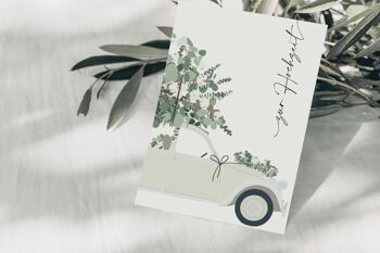 Carte postale de mariage sweet boho car cream à l'eucalyptus, certifié FSC 2