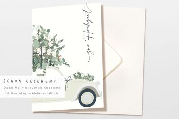 Carte postale de mariage sweet boho car cream à l'eucalyptus, certifié FSC 6