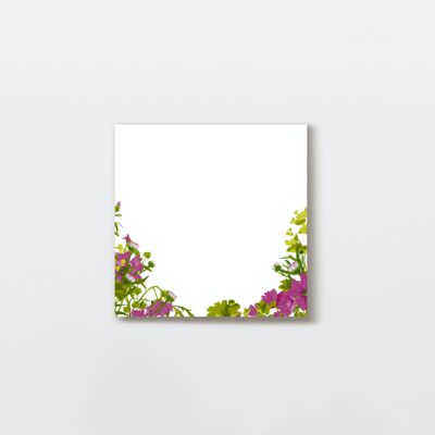 Blocco note 100 fogli 10x10 cm fiori di campo rosa viola giallo, certificato PEFC