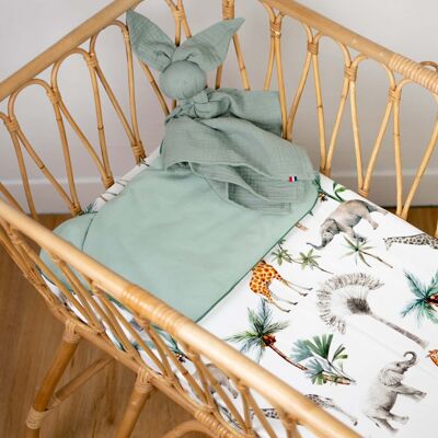 Cotton crib fitted sheet, Safari, Made in France