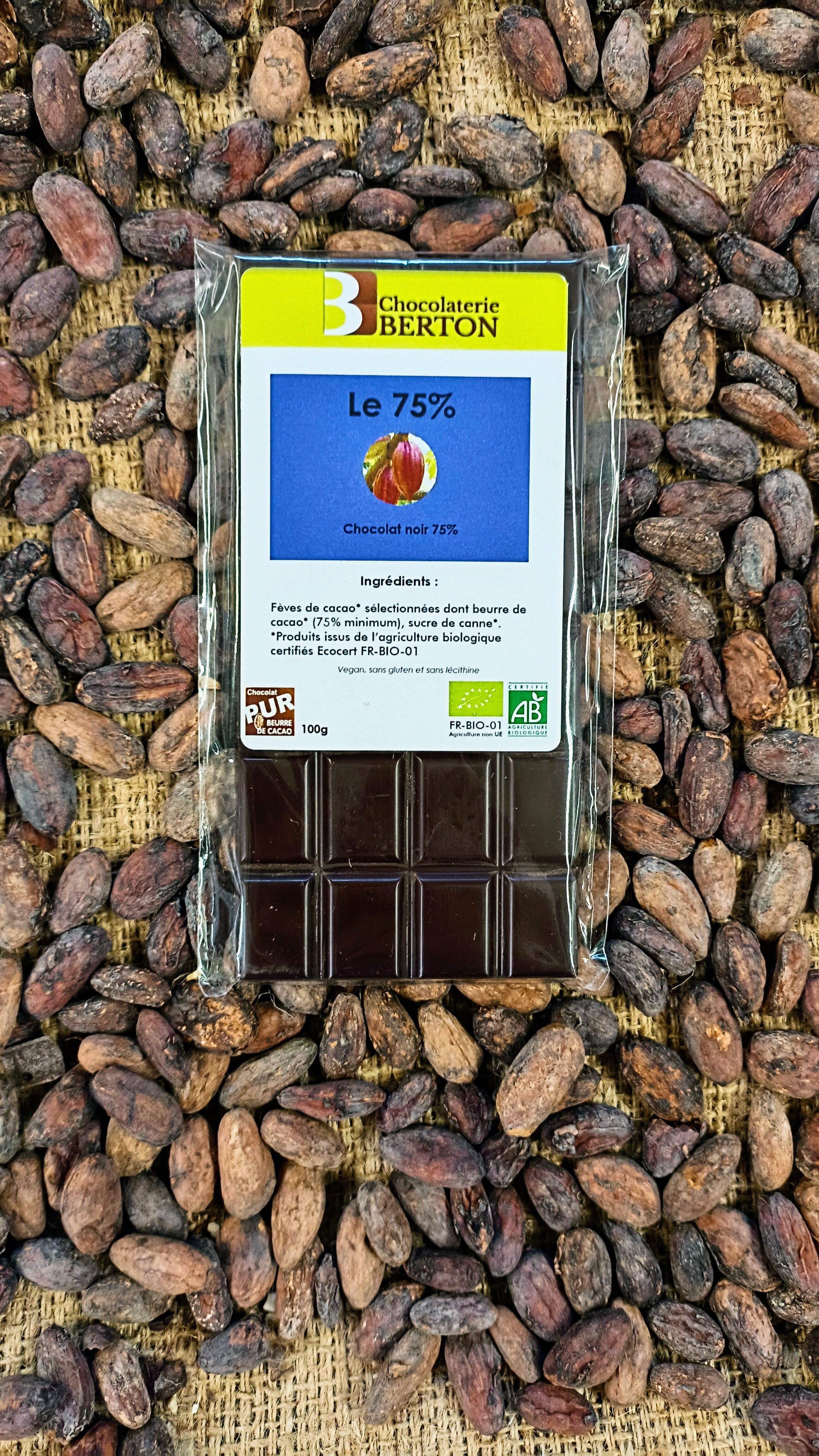 Le 75% tablette chocolat noir de 100g