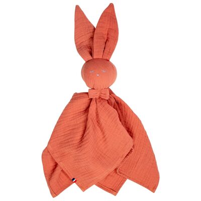 Doudou plat Lapin personnalisable, artisanal, Terracotta, Fabriqué en France