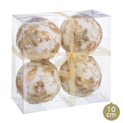 CHRISTMAS - S/4 EMBROIDERED BALLS FOAM WHITE-GOLD CT720253