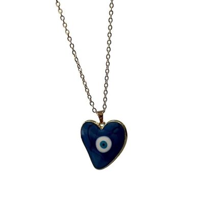 Evil Eye Pendant With Gold Chain, Heart, Blue
