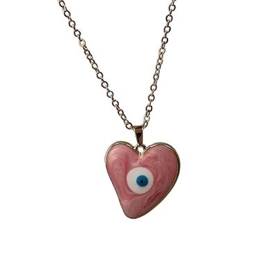 Evil Eye Pendant With Gold Chain, Heart, Pink