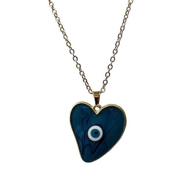 Evil Eye Pendant With Gold Chain, Heart, Turquoise