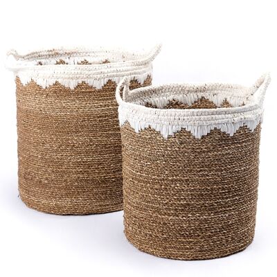 Cesta de ropa grande cesta de almacenamiento redonda cesta de plantas trenzada de fibras naturales NIAS blanco (2 tamaños)