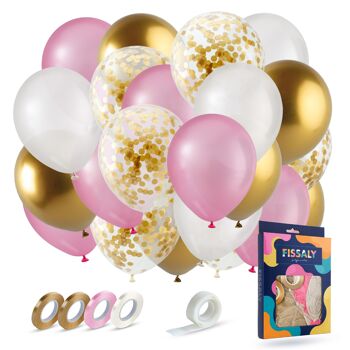 Fissaly® 40 Pièces Ballons en Latex Or, Blanc Crème, Rose et Confettis en Papier Doré avec Accessoires - Hélium - Décoration - Mariage & Mariage 1