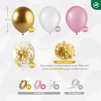 Fissaly® 40 Pièces Ballons en Latex Or, Blanc Crème, Rose et Confettis en Papier Doré avec Accessoires - Hélium - Décoration - Mariage & Mariage 3
