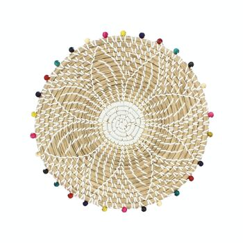 PANIER ROND EN JONC DE MER ET PERLES DE BOIS DIAMETRE 40XHT5CM MILOS 1