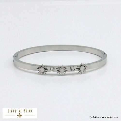 Bracelet jonc ouvrable gothique soleil strass acier 0221003