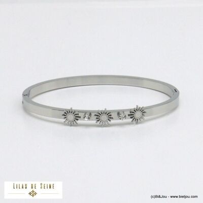 Brazalete de acero con diamantes de imitación y sol gótico que se puede abrir 0221003