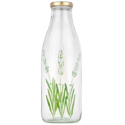 Hand Painted Glass Bottle 1L - White Lavender