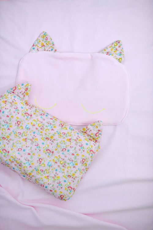 Kit couverture rose et oreiller fleurs/rose
