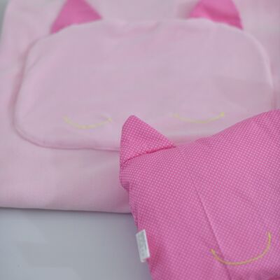 Kit couverture rose et oreiller pois/rose