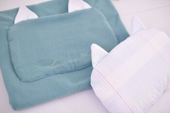 Kit couverture vert et oreiller écolier/blanc 1