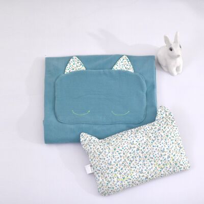 Green blanket kit and flower pillow / white