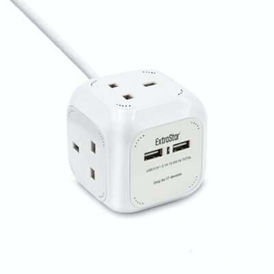 4 Gang Cube Extension Lead with 2 USB Ports 1.4m (KF-ESB-04U)