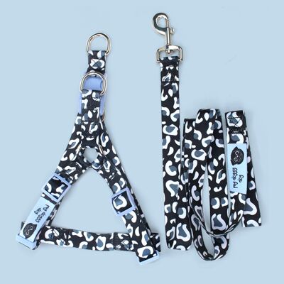 Black and white leopard print harness and lead set