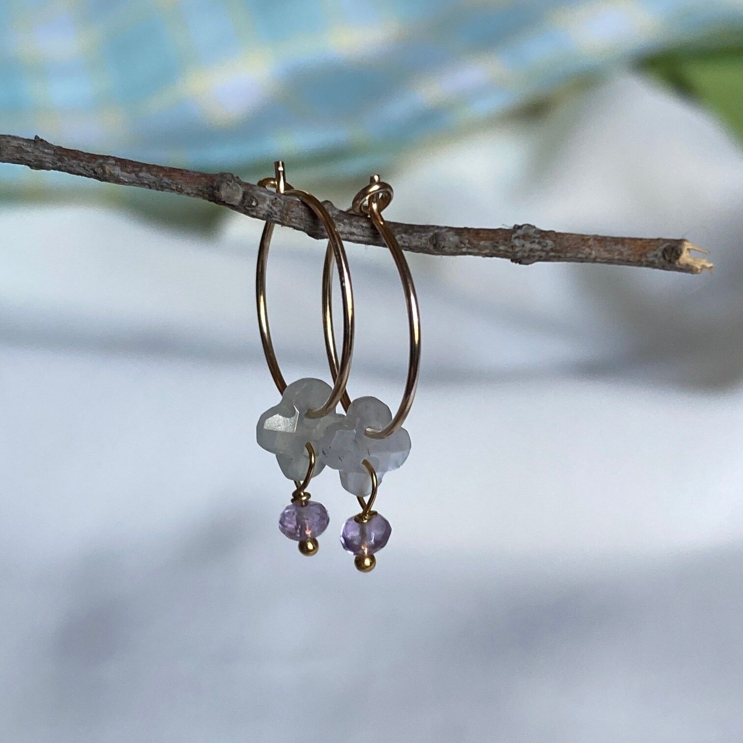 Orecchino Kamiros - trifoglio pietra di luna grigia (BONS76)