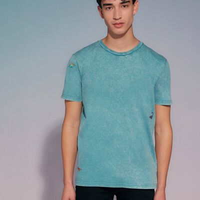 Dino Embroidered T-Shirt Teal