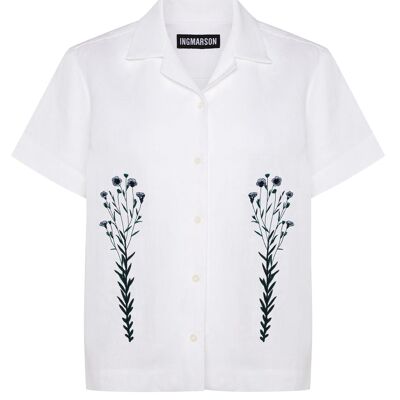 Camisa cubana de lino irlandés con bordado de lino