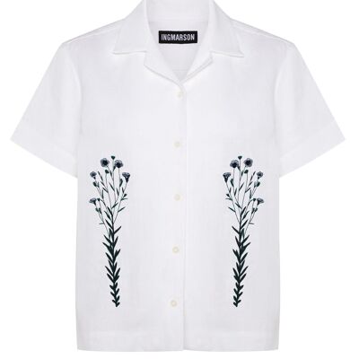 Flax Embroidered Irish Linen Cuban Shirt