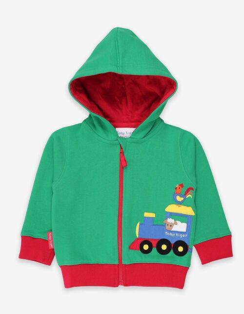 Organic Animal Train Applique Hoodie