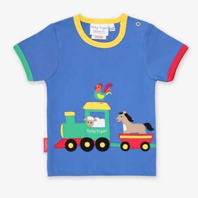 Camiseta con aplicación de tren animal orgánico