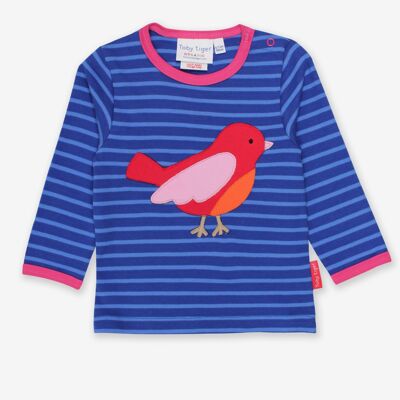 Camiseta orgánica con aplique de pájaro rojo