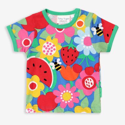 Camiseta con estampado de flores de frutas orgánicas