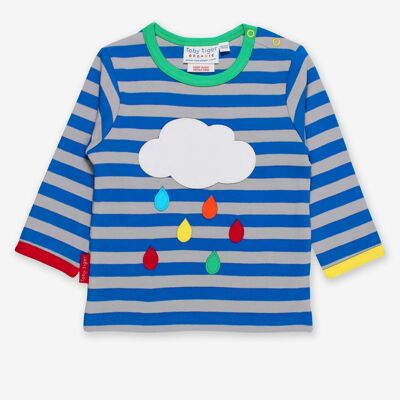 T-shirt con applique nuvola con gocce di pioggia arcobaleno organico
