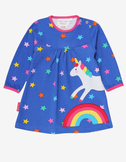 Organic Rainbow Unicorn Applique T-Shirt Dress