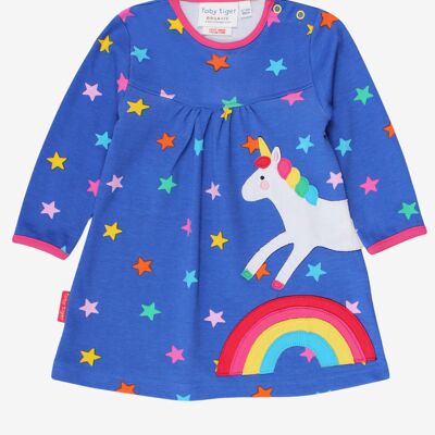 Abito t-shirt con applicazione di unicorno arcobaleno organico