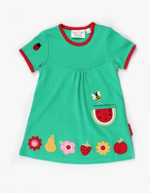 Organic Fruit Flower Applique T-Shirt Dress