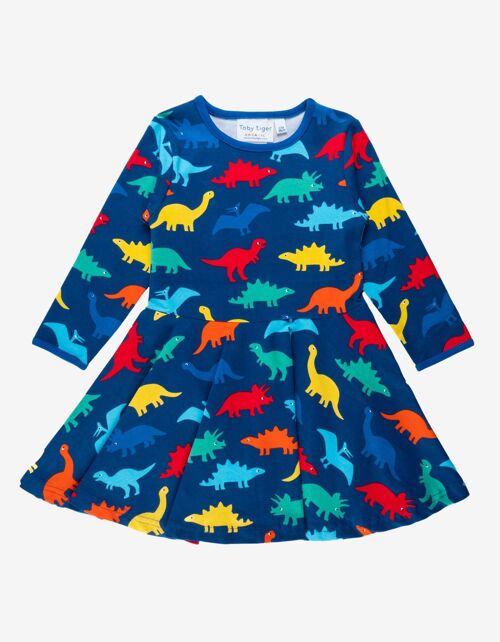 Organic Rainbow Dinosaur Print Skater Dress
