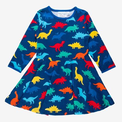 Organic Rainbow Dinosaur Print Skater Dress
