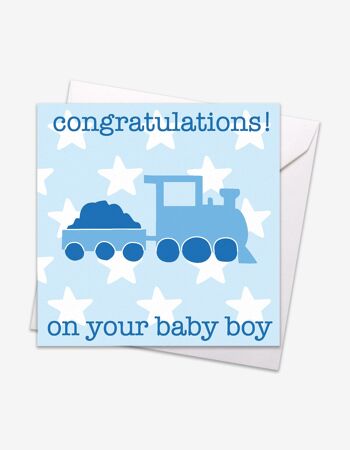 Carte bébé train bleu