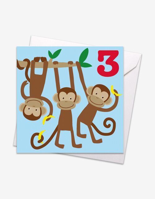 Age 3 Monkeys Birthday Card
