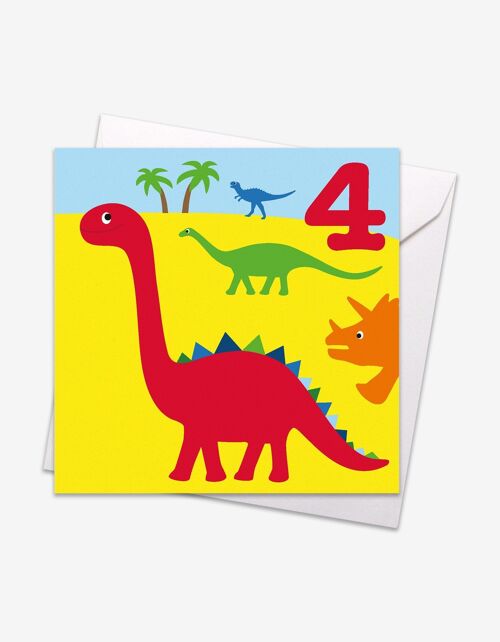 Age 4 Dinos Birthday Card